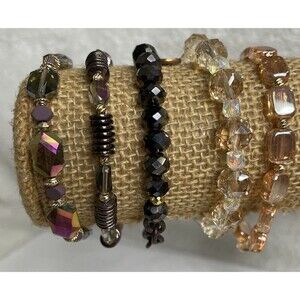 Lot of 5 Erimish Stack Bracelets Crystal Beaded Stretch Signed